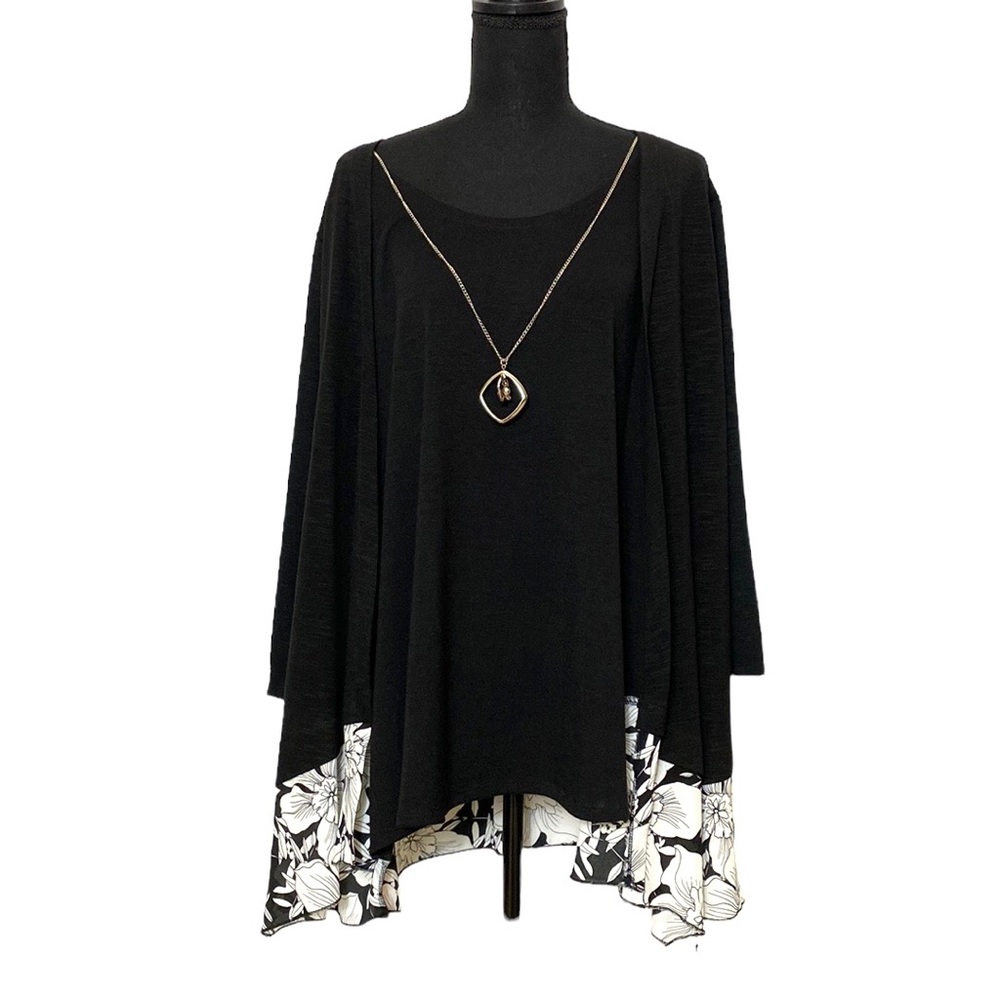 Black Lace Blouse with Necklace 3X
